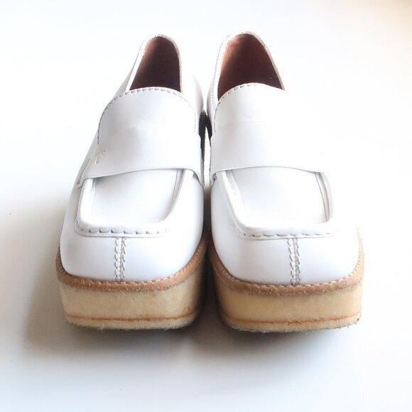 Tomas Maier White Leather Crepe Platform Wedge Heel Loafers Slip-on Shoes Size 6 - Picture 13 of 16